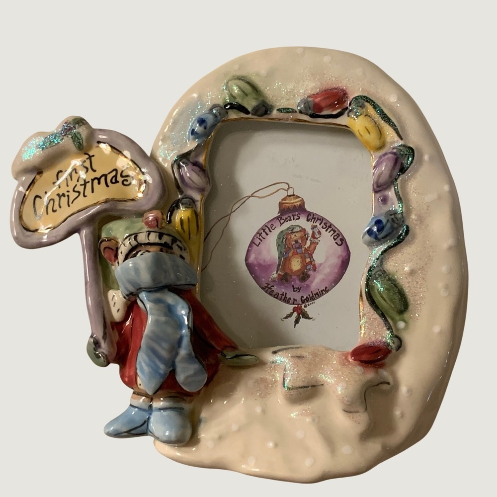 Vintage 2001 Blue Sky Clayworks First Christmas Bear Baby Photo Frame